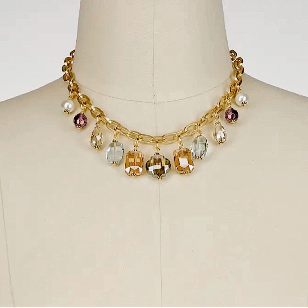 CUSTOM MADE Necklace with pastel crystal dangles. Also comes in clear stones